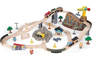 KidKraft 17805 zestaw kolejowy plac budowy z pudełkiem do przechowywania Bucket Top drewniany pociąg, wielokolorowy