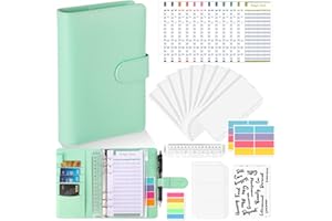 SAKMILU Budget Binder Set, Money Saving Wallet, A6 Ring Binder with Clear Cash Envelopes, Cash Envelopes Budget Wallet for Travel and Diary (Green)