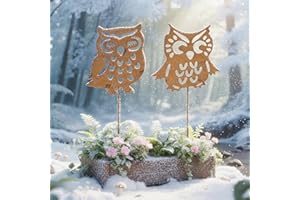 MOAZIFI 2er Eulen Gartenstecker Deko, Garten Deko, Gartendeko für Draußen Wetterfest, Rostdeko GArtendeko,Edelrost Metall Eule Deko, Eulen Deko für Draußen, Gartendeko Rost für Garten und Balkon
