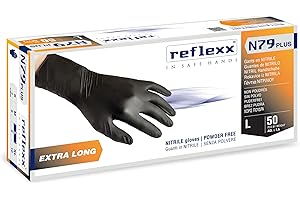 Reflexx N79P/L Guanti in Nitrile senza Polvere, Nero, 50 pezzi
