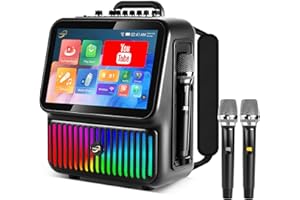 IOOJCCK Macchina per karaoke, Bluetooth portatile con 2 microfoni senza fili, luci DJ per feste in casa, sistema audio compatibile
