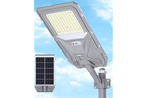 JAYNLT X-8500W Lampione Solare LED Esterno con Sensore Movimento, 6500K Faro led Esterno con Pannello Solare, IP67 Impermeabile lampioni Solari per Cortile Garage Giardino Strada