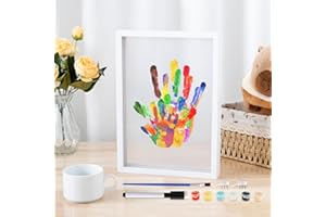 BOBASH My Family Prints Kit Empreintes, Kit D'empreintes de Mains Familiales avec 4 Plaques en Plexiglas, 6 Couleurs de Peinture, Pinceau, Gomme, Kit Empreintes pour Toute La Famille pour Activité DIY