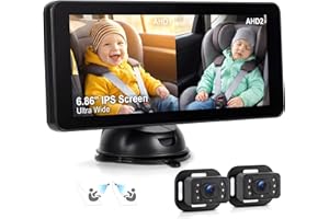 SIXTOP Baby Auto Kamera mit 6.86" IPS Monitor, Nachtsicht & 90° Weitwinkel 2 HD Rücksitzkameras, Sicher & Stabile Montage für Auto, SUV, Van zum sicheren Beobachten des Babys