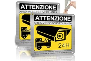 ROUMIO® 2 pezzi di cartello area videosorveglianza in alluminio - 15x15cm cartello proprietà privata - Con carta autoadesiva e fori riservati - Modelli accattivanti - Robusti e durevoli