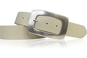FRONHOFER Women's Leather Belt with Large Silver Buckle, 4 cm / 1.57 in. 18421
