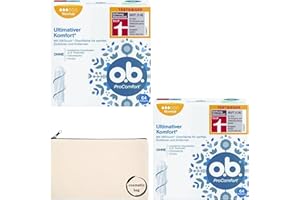 Tampons Regular Bundle with o.b Pro Comfort Ultimate Leakage Protection Dynamic Fit Technology for Heavy Days (2 x 64 Pieces) and Wishesla Multipurpuse Fabric Cosmetic Bag (German Version)