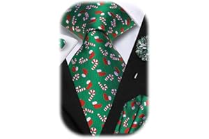 Hi-Tie Christmas Ties for Men Xmas Snowflake Santa Claus Christmas Tie Festival Necktie Pocket Square Set