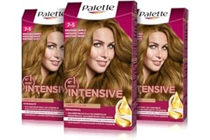 SCHWARZKOPF Palette Intensive Creme Color 7-5 Rubio Dorado Caramelo, tinte permanente con aceite de macadamia y almendras, cubre el 100% de las canas y raíces, para un pelo radiante, Pack 3