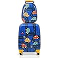 Maxmass 2PCS Kids Luggage Set, 18" Hard Shell Children Suitcase with 12’’ Backpack, Girls Boys Trolley Case for School Travel (Car, Blue)