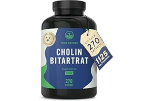 ‎TRUE NATURE Cholin Kapseln - Hochdosiert: 1125mg - 270 Kapseln - Cholin Bitartrat - *Leberkur, Homocystein & Fettstoffwechsel (EFSA) - Vegan, Deutsche Produktion - TRUE NATURE®