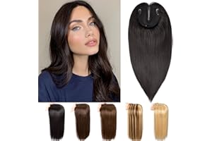 ORIGINEA Volumateur Capillaire Femme Cheveux Naturel Topper Cheveux 12x13cm Mono Base Humain Toupet Extension Clip Cheveux (35cm-70g, 1B#)