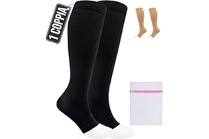 360 Relief Calze Compressione Punta Aperta per Donna e Uomo - Classe 1 Gambaletti Compressione Graduata per Circolazione, Viaggi Aereo, Vene Varicose - Calze Antitrombo 15-20mmHg con Borsa Lavanderia