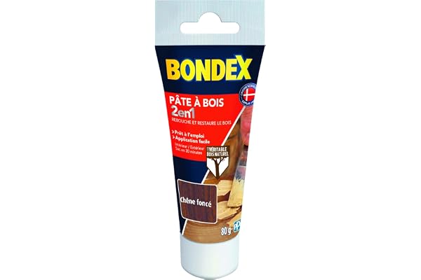 BONDEX - Pate à bois - Rebouche et Restaure le Bois - Sec en 30 min - 80g - Chêne foncé