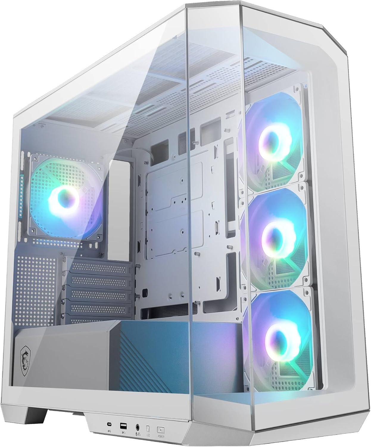 MSI MAG PANO M100L PZ WHITE Micro-ATX PC Case - Micro-ATX Capacity, GPU Support Stand, Level Indicator, Dust Filters, 33 mm Cable Routing Space, USB Type-C (20Gbps)