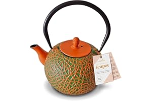 Charbrew Olive & Orange Chinese Cast Iron Teapot with Stainless Steel Tea Infuser (800ml/4 Cups)