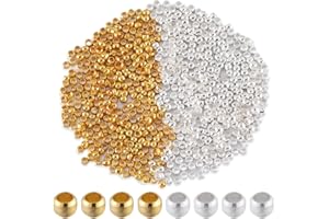 SOFPLATE 1 Box 2000Pcs 2mm Crimp Beads Metal Round Crimp Beads Gold Silver Spacer Stopper Bead Clamp Ends Rondelle Crimper Bead for jewellery Making Supplies Crimping Beads DIY Bracelet Earring Crafts