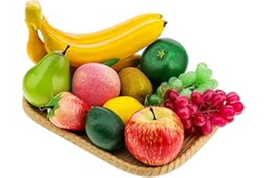 Meiwlong 10 frutti artificiali finti banana, uva, limone, kiwi, arancia, mela, pesca, fragole, ornamenti, finta combinazione realistica, decorazione per casa e ristorante