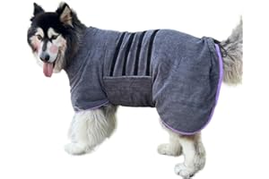 PERIFLOWIN Dog Drying Coat Bathrobe Towel, Microfibre Material Fast Drying Super Absorbent Dog Bath Robe, Pet Quick Drying Moisture Absorbing Dog Robe Pet Dressing Gown with Adjustable Collar Belly Strap