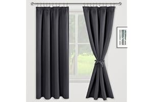 JIUZHEN Gardinen mit kräuselband Verdunklungsvorhänge Vorhang Blickdicht Gardinen Wohnzimmer Vorhänge Schlafzimmer Thermovorhang Dunkelgrau, H175 x B140 cm,2er Set