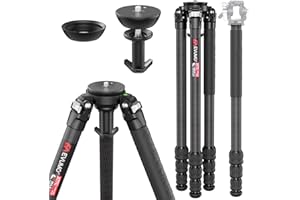 EVUMO XT7C Trípode de Fibra de Carbono con Tazón y Adaptador de Base de Nivelación, 63» Trípode Profesional de Carbono para Cámara, Tubo de Carbono de 10 Capas de 32mm, Carga Máxima 20kg