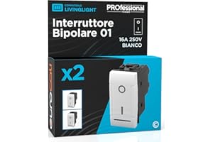 EUROCALI Interruttore Bipolare di Corrente 16A 250V I/O Compatibile con BTicino Livinglight a Incasso da Muro Frutti Elettrici Colore Bianco - Confezione da 2