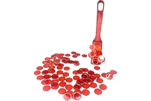 TCOINERY Bingo Lotto Game Set - Transparent Magnetic Wand & Semitransparent Chips - Family Casino Game Night Tokens, STEM Learning Accessories, Alphanumeric Counting and Sorting Chess (Red)