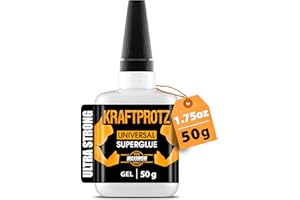 Super Glue Gel – 50 g / 1.75 oz – Extra Strong No-Drip Superglue for Plastic, Metal, Wood & Rubber – Waterproof & Heat Resistant Adhesive – Precision Tip – KRAFTPROTZ