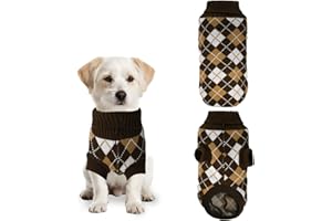 PawSailor Pull Chien à Carreaux, Tricots Pull-Over Chiot et Chat à Col Roulé, Doux et Confortable Manteau Hiver Chaud pour Chien Petite Taille, Maltais, Yorkshire Terrier, Teckel Nain, Marron M