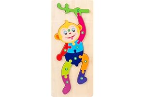 DKIJOYS Wooden Toddler Jigsaw Puzzles for Girls Boys | Montessori Animals Wooden Toys for Kids Age 2 3 (Monkey)