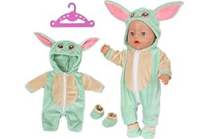 ORIZIZHIC Baby Doll Clothes Outfits Overalls for 14-18 Inch 35-45 cm Baby Doll, 43cm New Doll Clothes Outfits, Green Sweet Dolls Clothes with Hanger Socks Compatible with New Born Baby Dolls for Kids Birthday