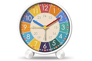 SUNSHINE SMILE Kinderwecker ohne Ticken,Lernwecker Kinder Ohne Ticken,Kinderwecker für Schulanfänger,Lautloser Wecker,Analoge Wecker,Batteriebetriebene Weckuhr,Kindertagesgeschenk für Mädchen Jungen für Schulanfänge