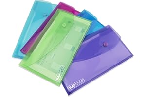 Rapesco 0690 ECO Recycled Popper Wallets, DL, Assorted Bright Transparent Colours, Pack of 5