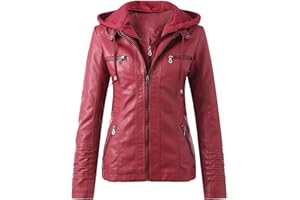 POLPQED Chaqueta Mujer Negra Chaqueta de Cuero Abrigo con Capucha Mujer Invierno Chaqueta Elegante Chaqueta Corta Chaqueta Mujeres de Invierno de Cuero Pu Biker Chaqueta con Bolsillos con Cremallera S~Xxxxl