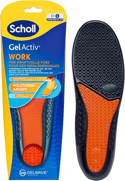 Scholl GelActiv Work Einlegesohlen für Männer, ganztägiger Komfort bei der Arbeit, hält die Füße frisch und kühl, Stoßdämpfung und komfortable Polsterung mit GelWave-Technologie, Größe 40.5-46 - 1