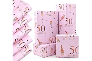 QRTDXP Rose Gold Gift Wrapping Paper Sheets for 50th Birthday,5pcs 50 * 70cm Large Birthday Paper, Pink Eco-friendly Gift Wrap Perfect for Wrapping Present or Flower for Girls Woman