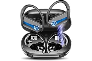 Jesebang Auriculares Inalambricos Deportivos, 2024 Bluetooth 5.3 Auriculares, Hi-Fi Estéreo Cascos con Dual LED Pantalla, Llamadas Nítidas con HD Micrófono, Controladore 13mm Bass Potentes, Azul