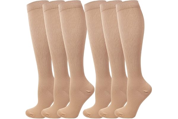 Kuzimua Lot de 6 Paires Chaussettes de Compression Contention pour Hommes et Femmes, pour Running, Sport, Cyclisme, Voyage en Avion et Grossesse de Maternité, Récupération