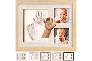 BUBZI CO Empreint Bébé Cadeau Bebe Garcon Platre Bebe, Argile Blanche Non Toxique, Souvenir Personnalisé Pour Décoration Chambre Bébé,Cadeau Original Naissance–Cadeau Naissance Liste (Natural Wood)