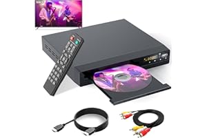 CEIHOIT Lecteur HD DVD, lecteurs CD pour la Maison, lecteurs DVD pour la télévision, câble HDMI et RCA Inclus, Conversion en HD 1080p, Toutes régions, mémoire de Pause, PAL/NTSC intégré, USB 2.0