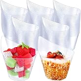 LATERN 50 Pieces Plastic Dessert Cups, 200ml Dessert Cups Round Curved Parfait Appetizer Cup Transparent Serving Bowl Reusabl