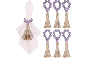 Meplait 6 Pieces Wooden Bead Napkin Rings Boho Napkin Rings for Dining Table, Wedding Decoration (Purple)