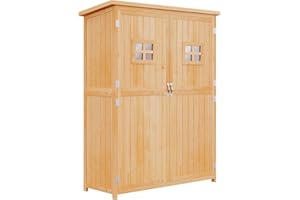Outsunny Abri de Jardin en Bois Armoire de Jardin dim. 127,5L x 50l x 164H cm 2 étagères 2 Portes 2 fenêtres Toit bitumé étanche Bois Massif Sapin pré-huilé Bois Naturel