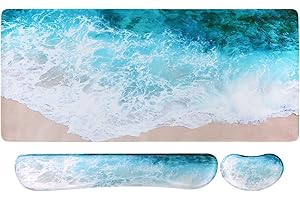 Mouse mat Set,iCasso Desk mat 900 x 400mm,Stitched Edges Gaming Mouse Pad & Mouse mat Wrist Support&Keyboard Wrist Rest,Waterproof Surface Desk Pad with Non-Slip Rubber Base (Beach)