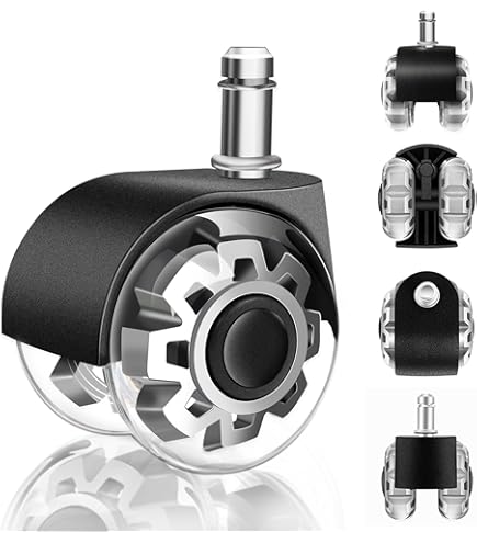 HOWDIA Lot De 4 Roulettes Pivotantes De Rechange En Nylon Et Plastique De 3,8 Cm Pour Protéger Le Sol, Chaise De Bureau, Tige Filetée Avec Frein, Noir