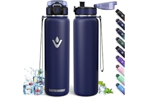 HONEYHOLLY Borraccia Termica, 1L Senza BPA, Bottiglia Termica, Isolamento a Doppia Parete, Borraccia Acciaio, Borracce Termiche, Acciaio Inossidabile 18/8, Borraccia Acciaio Inox per Escursionismo, Corsa, Yoga