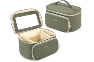 Omnpak Neceser de maquillaje con espejo, bolsa de maquillaje para mujer grande, bolsa de maquillaje para handtas con compartimentos, bolsa de viaje, verde