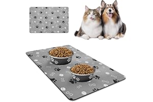WANDGU Tappetino Ciotola Cane 60 x 40 cm: Tappetino Ciotole Gatto Lavabile, Tappetini Assorbente Sottociotola con Motivo a Zampe per Animali, Proteggere il Pavimento, Antisdrucciolevole(Grigio)