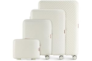 WITTCHEN Juego de 4 Maletas con Neceser de policarbonato 4 Ruedas Doble Giratorio TSA Combination Lock Juego de Maletas Lady 2 GL Style Blanco