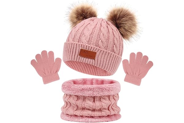 Chaud écharpe et Gants Bonnet Ensemble pour Enfants, Enfant Hiver Tricoté Tour de Cou Chaud Bébé Gants Bonnet, Hiver Accessoires Ensemble Set de 3 Pièces 1-6 Ans